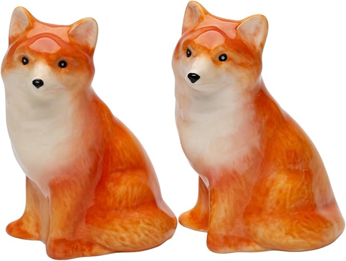 Cosmos Gifts Fine Ceramic Fox Salt and Pepper Shakers 3.5 In Orange Red