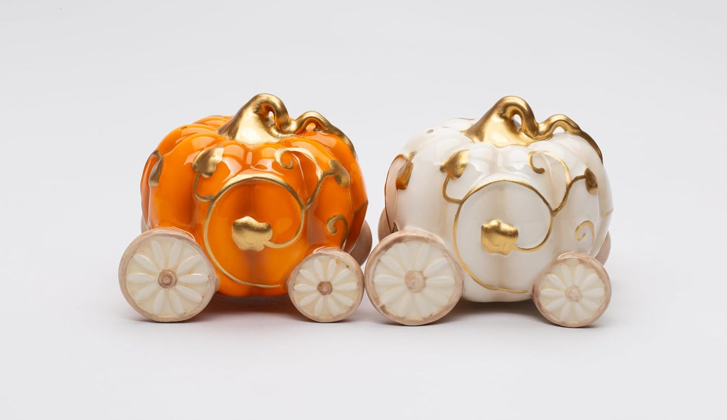 Cosmos Gifts Fine Ceramic Thanksgiving Autumn Fall Pumpkin Carriages Salt & Pepper Shakers Set 3" L