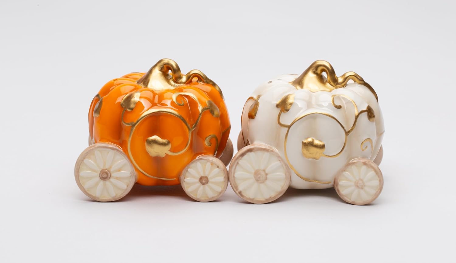 Cosmos Gifts Fine Ceramic Thanksgiving Autumn Fall Pumpkin Carriages Salt & Pepper Shakers Set 3" L
