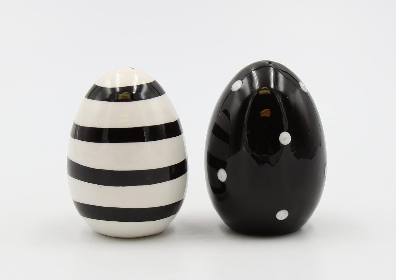 Appletree Ceramic Black and White Egg Shaped Salt and Pepper Shakers Set 2.75" H