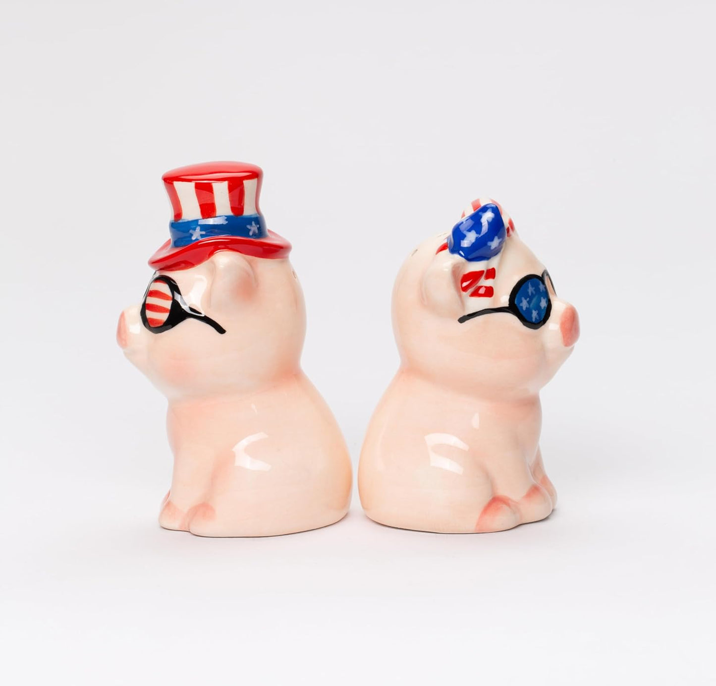 Cosmos Gifts Fine Ceramic Patriotic Fourth of July Love Couple Pig Salt & Pepper Shakers Set 3-1/2" H 21083