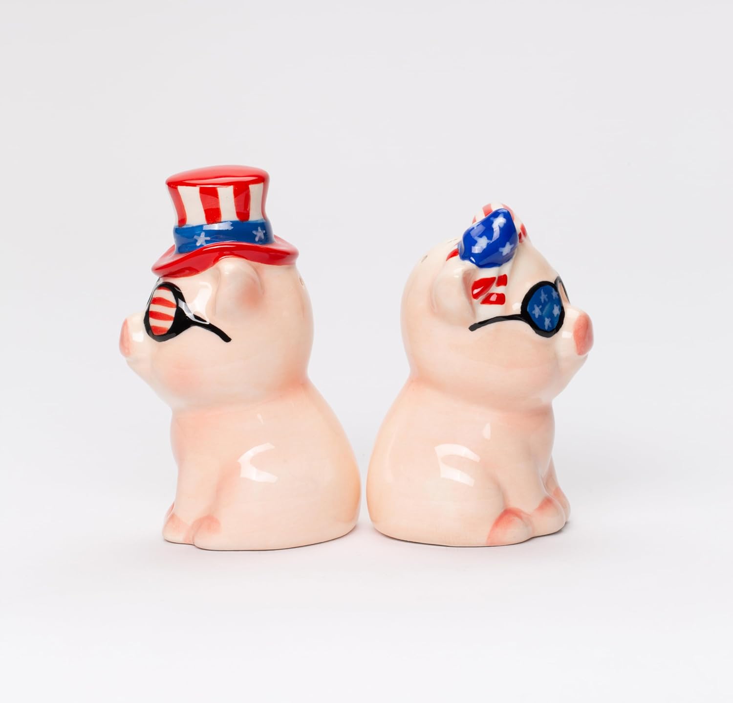 Cosmos Gifts Fine Ceramic Patriotic Fourth of July Love Couple Pig Salt & Pepper Shakers Set 3-1/2" H 21083