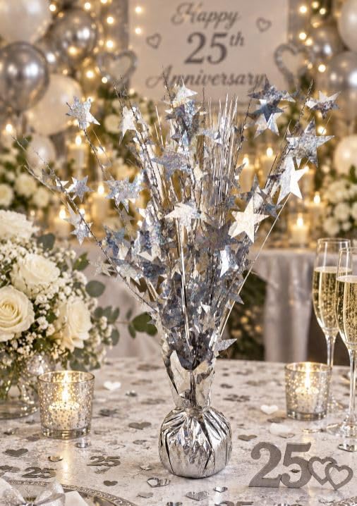 Mosaic Silver Stars Weighted Centerpieces, 2 Pieces
