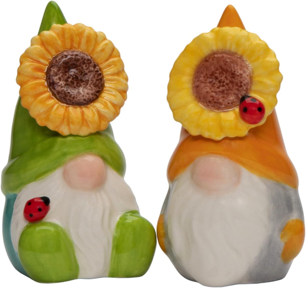 Cosmos Gifts Ceramic Sunflower Gnomes Salt and Pepper Shakers 3-3/4" H 21049