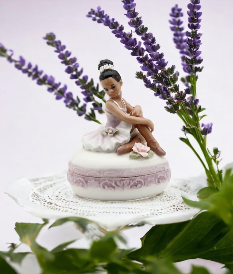 Cosmos Gifts Fine Porcelain African American Ballerina Heart Trinket Box 3-5/8" H