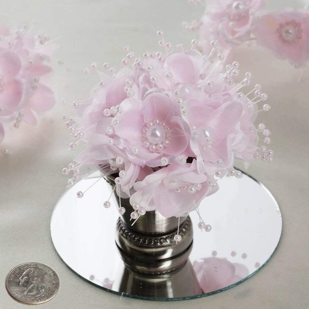 Party Favors Plus Pink Satin Pearl Organza Flowers 72 Count