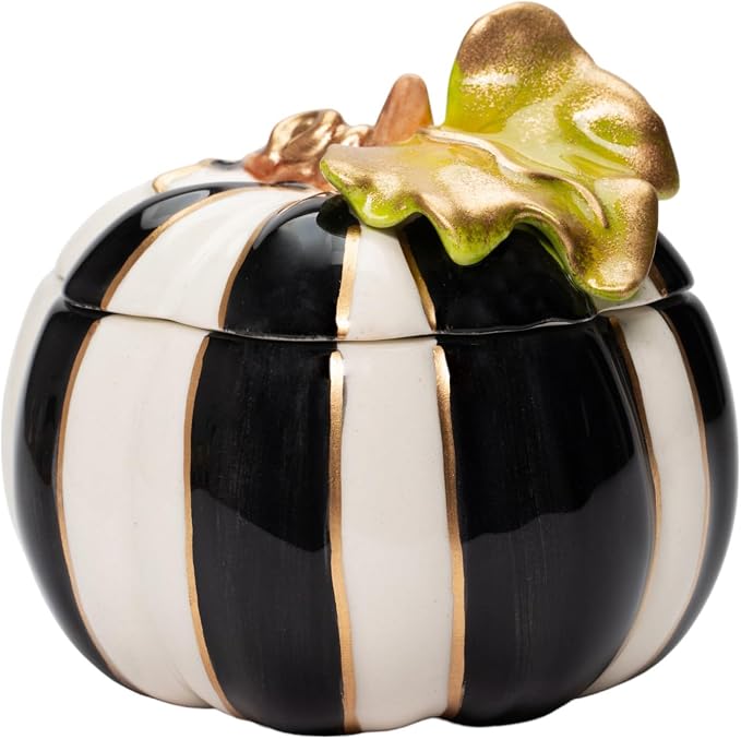 Cosmos Gifts Black and White Small Ceramic Pumpkin Box 3-1/2" D x 3-3/8" H