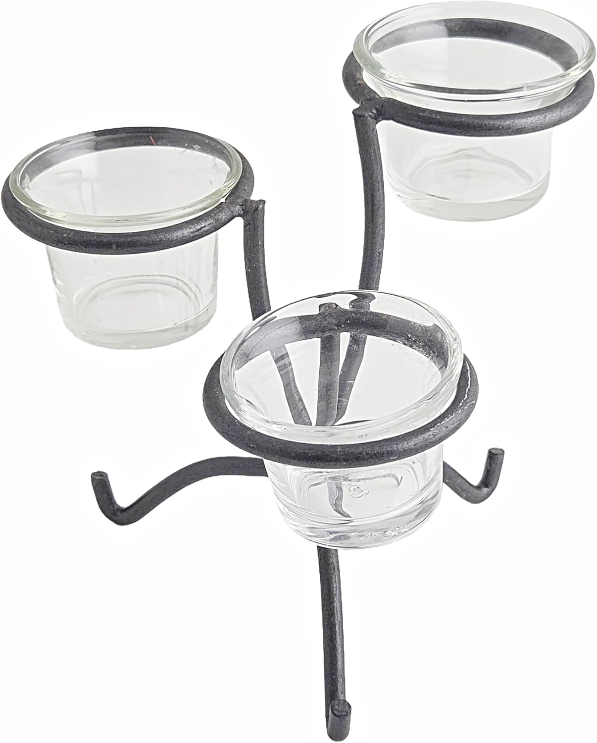 Party Favors Plus Triple Glass Votive Tealight Holder Clear Black 2.5x2.5 Inch Metal Stand