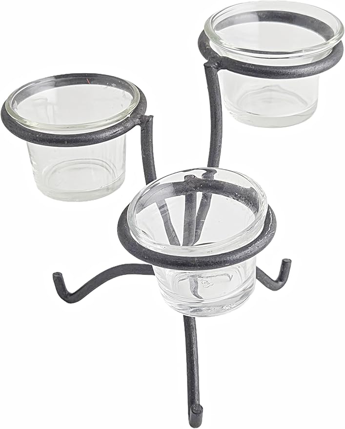 Party Favors Plus Triple Glass Votive Tealight Holder Clear Black 2.5x2.5 Inch Metal Stand