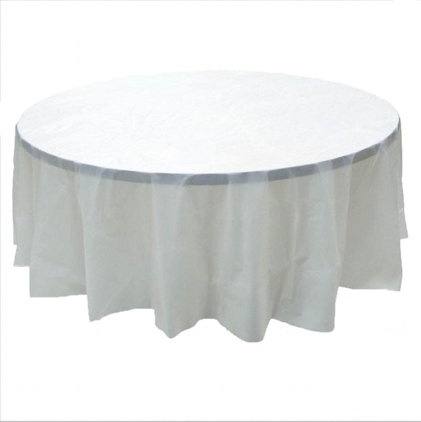 Party Favors Plus White Round Plastic Tablecloth 84 Inch with 2 Table Skirts 8 Foot 3 Piece Set