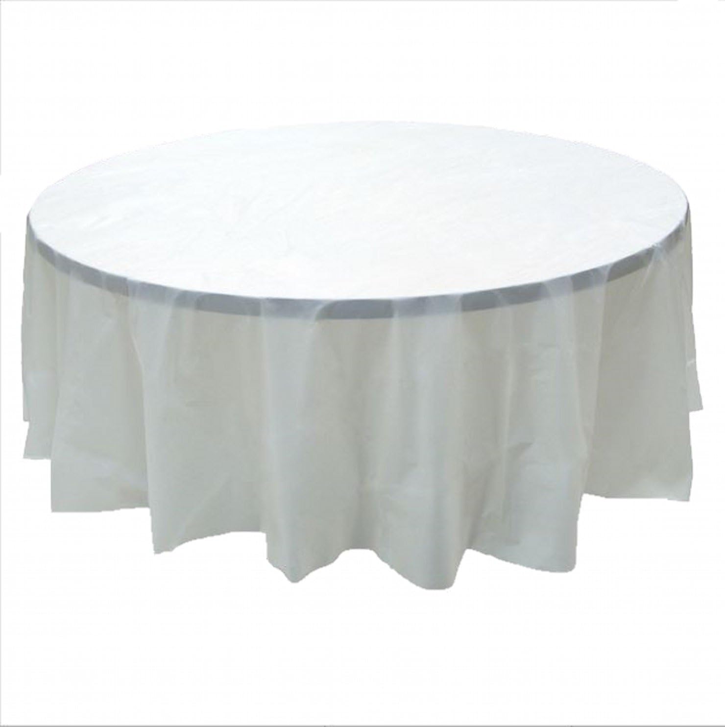 Party Favors Plus White Round Plastic Tablecloth 84 Inch with 2 Table Skirts 8 Foot 3 Piece Set