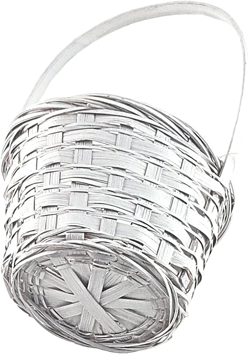 Round White Wicker Baskets with Handle, 2 Pieces