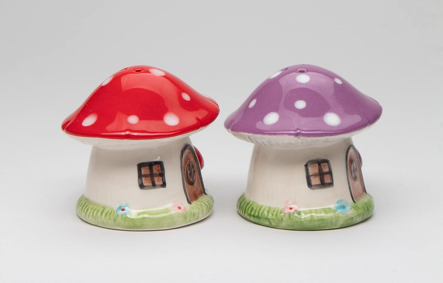 Cosmos Gifts Ceramic Colorful Mushroom House Salt and Pepper Shaker Set 2.5 In Multi-colors