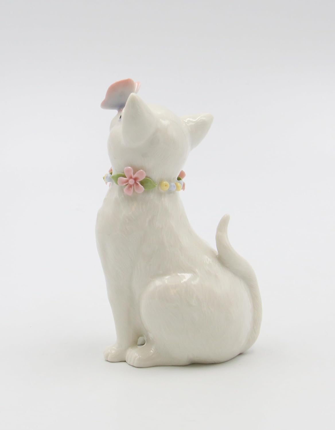 Cosmos Gifts Fine Porcelain White Cat with Flowers Ring Holder 2-3/4" x 2" x 4-1/2" H 11004