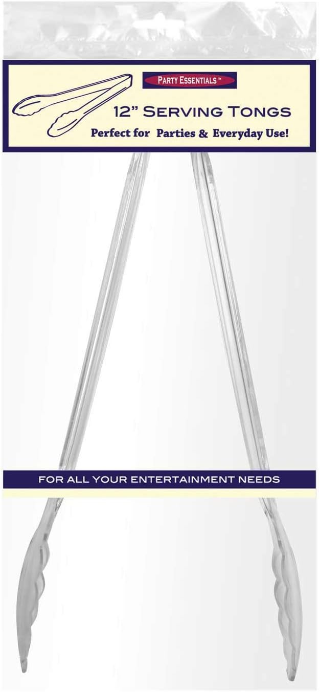 Party Essentials Hard Plastic 12" Serving Tongs, Clear