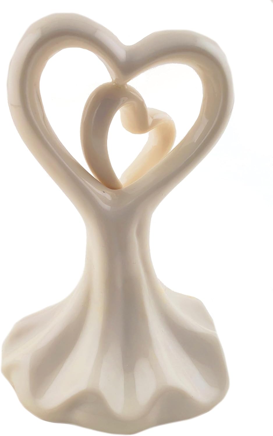 Party Favors Plus Porcelain Ceramic Double Heart Antique White 5.5 Inch Wedding Cake Top
