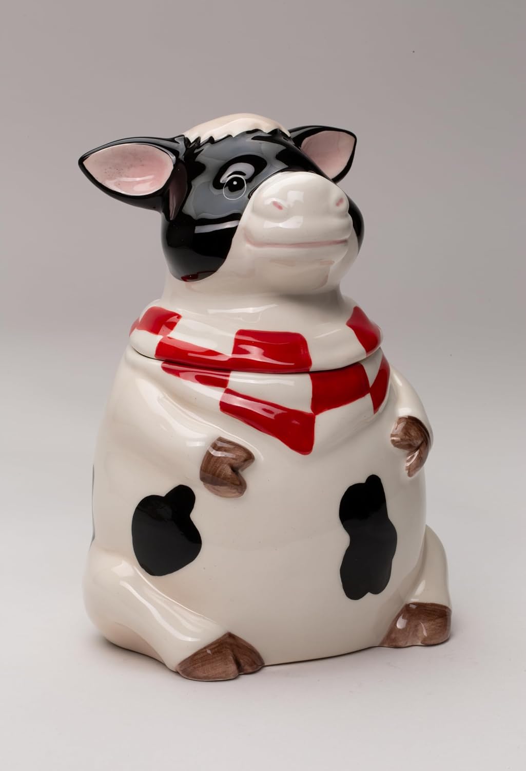 Cosmos Gifts Fine Ceramic Barnyard Milk Cow with Red Checkered Bandana Candy Jar 6-3/4" H 61759