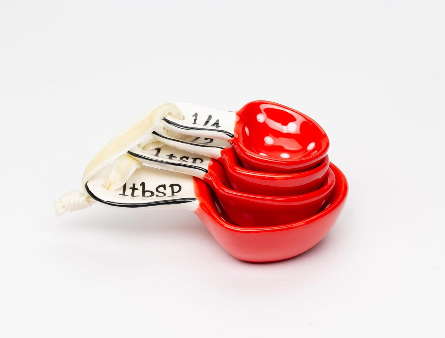 Cosmos Gifts Fine Ceramic Woodland Red Fairy Mushroom Measuring Spoons Set of 4, 3-1/4" L
