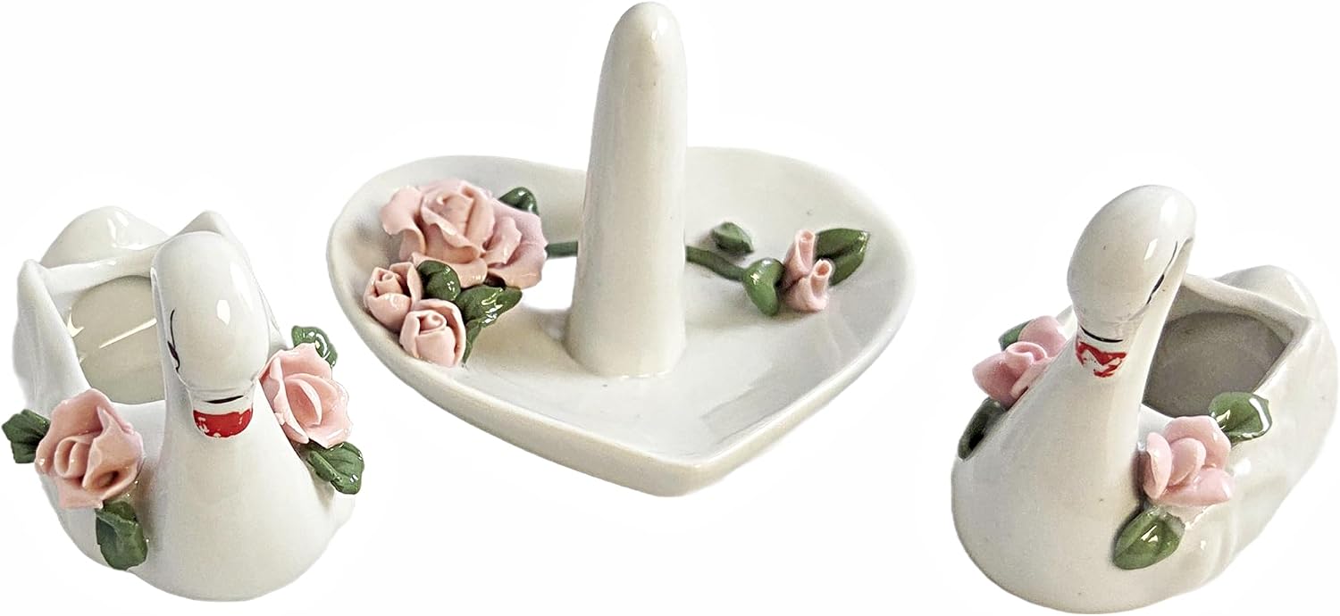 Party Favors Plus Ceramic Swan Ring Holder Set 3 Piece