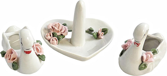 Party Favors Plus Ceramic Swan Ring Holder Set 3 Piece