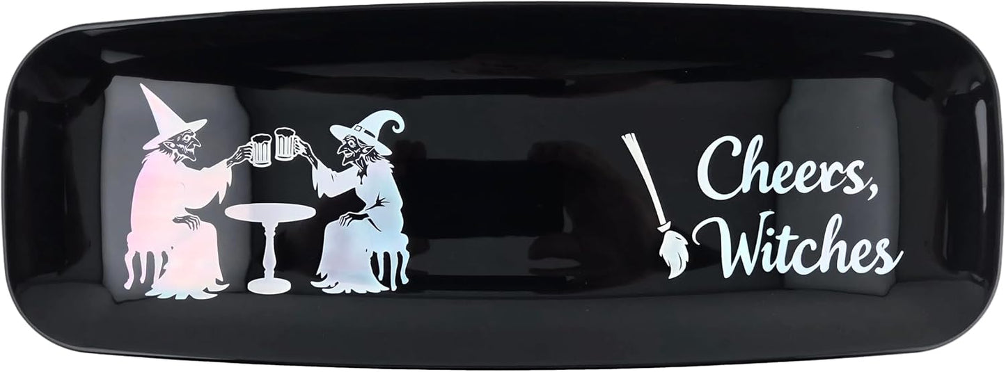 Halloween Oblong Serving Trays Cheers Witches & Boo Crew 2pc Set