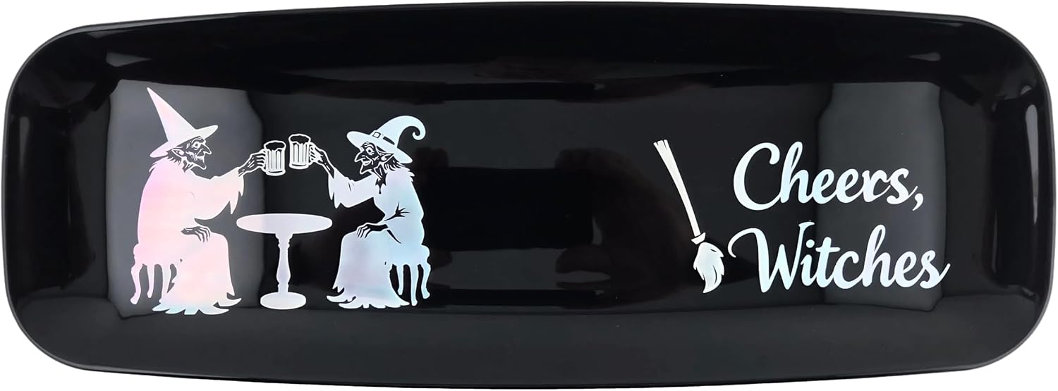 Halloween Oblong Serving Trays Cheers Witches & Boo Crew 2pc Set