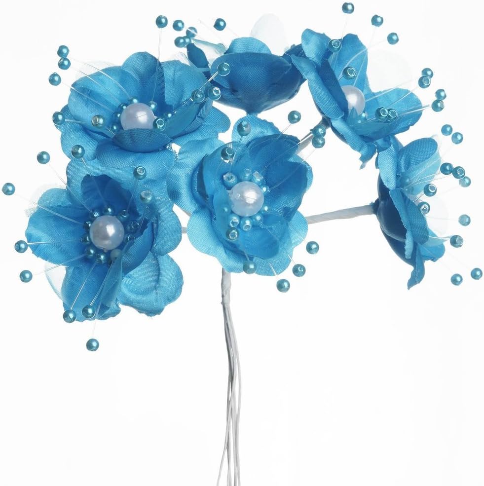 Party Favors Plus Turquoise Satin Pearl Organza Flowers 72 Count