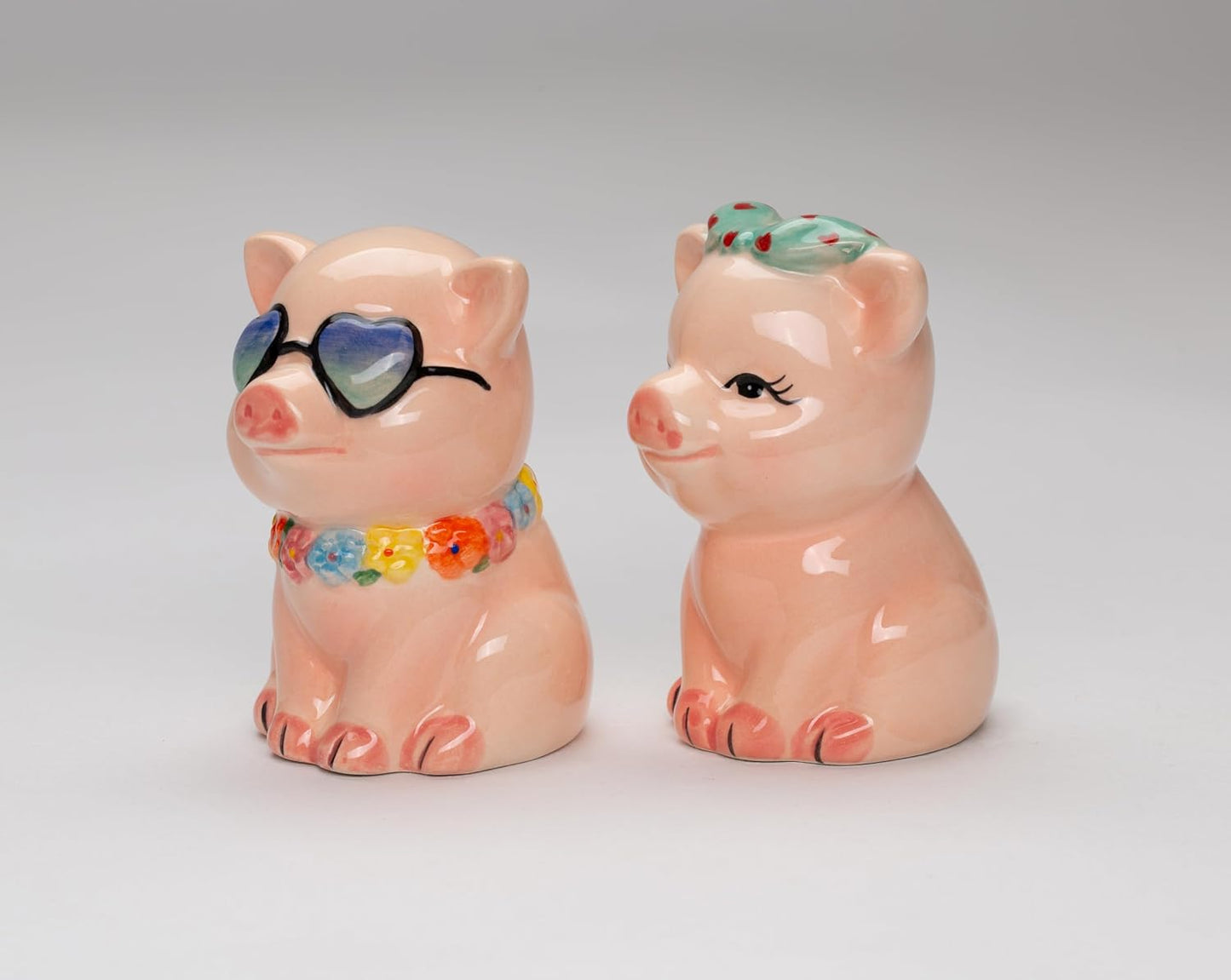 Cosmos Gifts Fine Ceramic Happy Pigs Couple Salt & Pepper Shakers Set 3-1/8" H