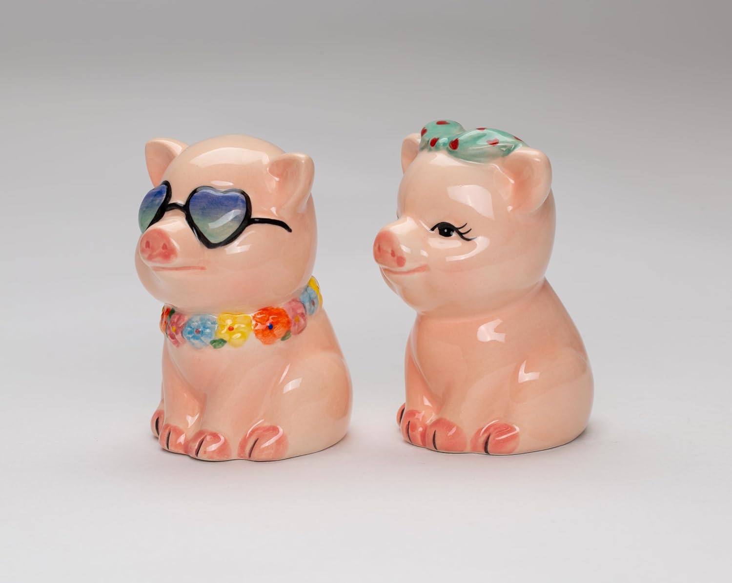 Cosmos Gifts Fine Ceramic Happy Pigs Couple Salt & Pepper Shakers Set 3-1/8" H
