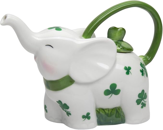 Cosmos Gifts Fine Porcelain Shamrock Lucky Elephant Teapot 7.25 In Green