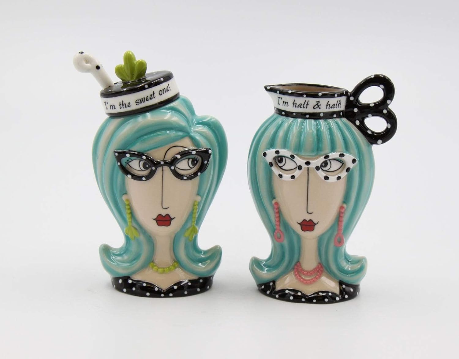 Cosmos Gifts Fine Porcelain Dollymama Blue Hair Lady Sugar & Creamer Set 4-7/8" H