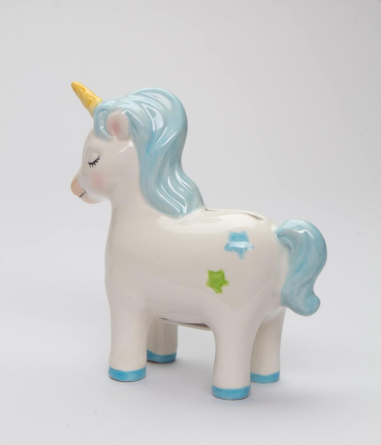 Cosmos Gifts Fine Ceramic Blue Unicorn Piggy Bank 5-1/4" H