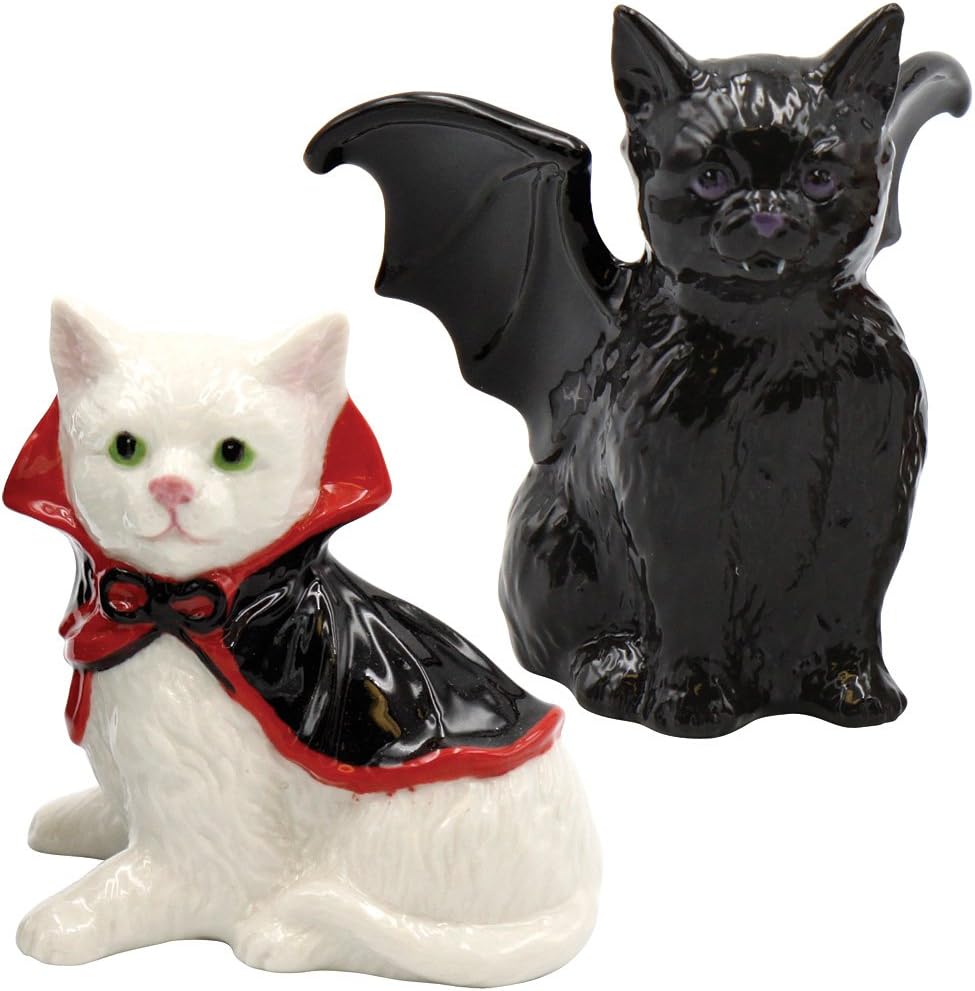 Cosmos Gifts Fine Porcelain Vampire and Dracula Cat Salt & Pepper Shakers Set 3-3/8" H