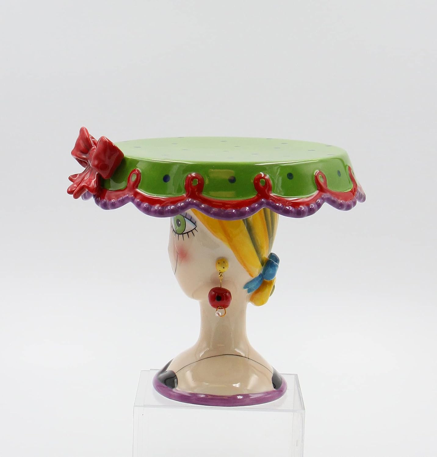 Appletree 6-1/2-Inch Sugar High Social by Babs Hand-Painted Ceramic Cake Stand Green