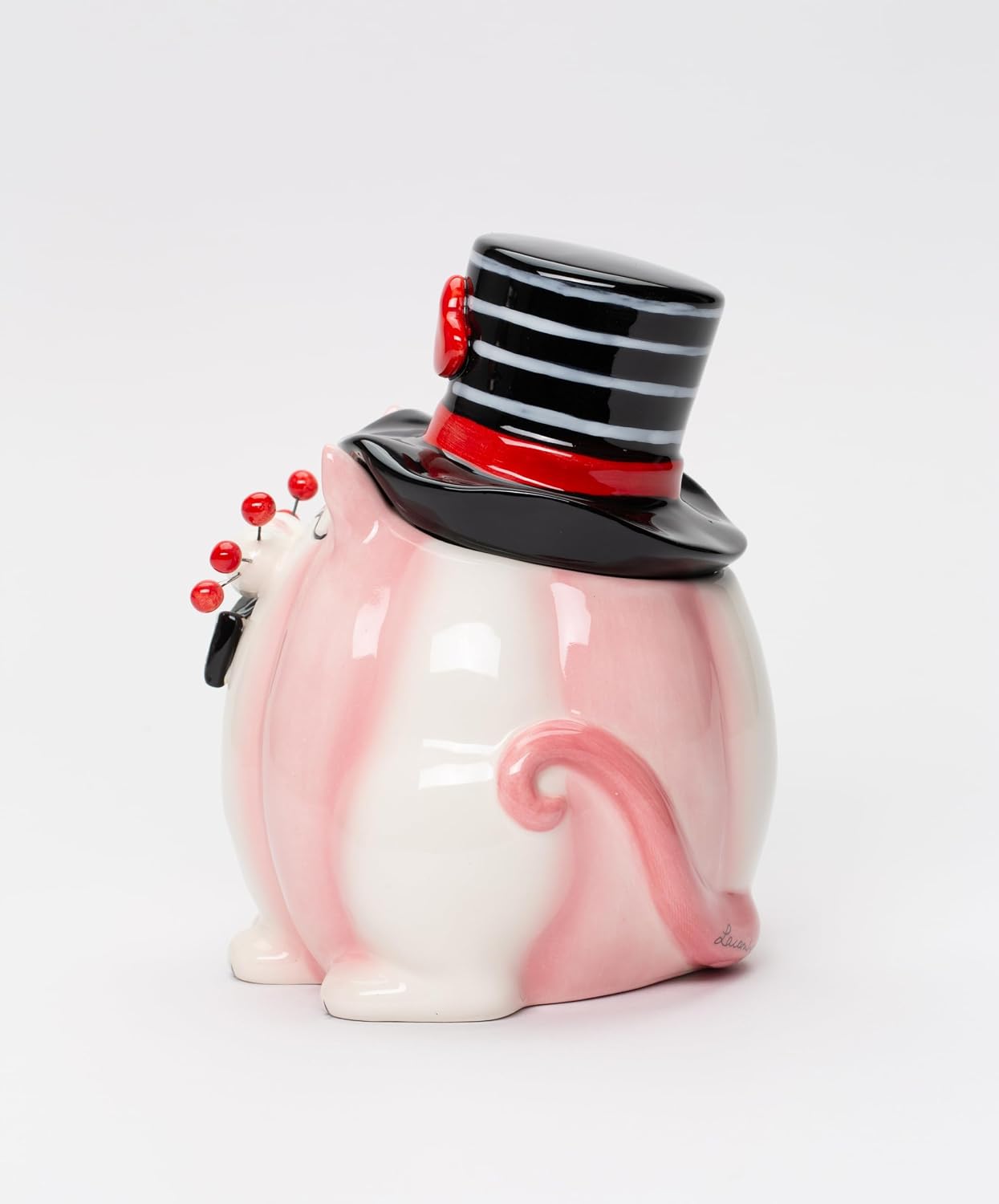 Cosmos Gifts Ceramic Valentine's Whisker Cat Candy Jar 6-1/2" H Pink
