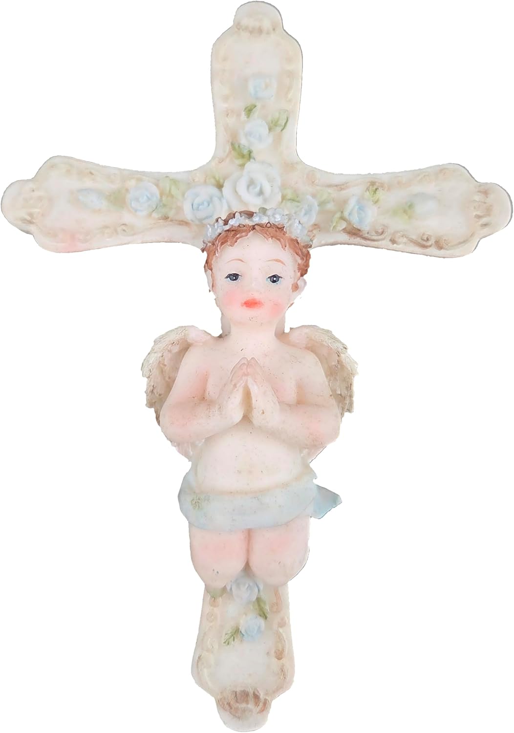 Party Favors Plus Multicolor Polyresin Praying Angel Cross Figurine 4.75 Inch Set of 2