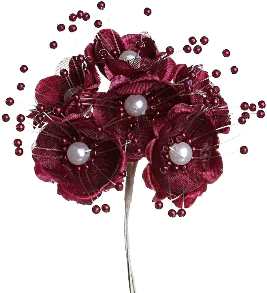 Party Favors Plus 72 Burgundy Satin Pearl Flowers 1.5 Inch Bridal Shower