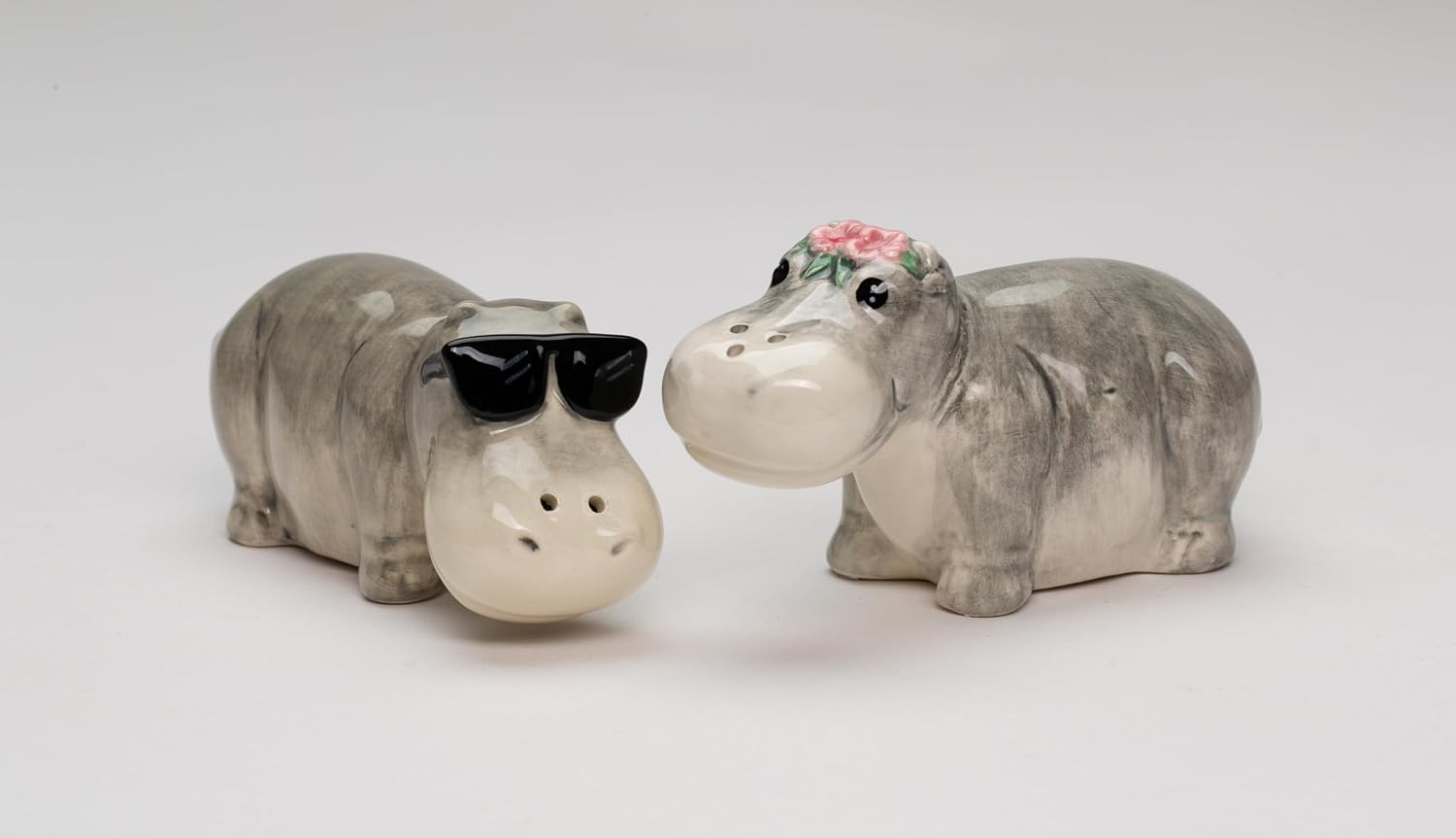 Cosmos Gifts Fine Ceramic Hippo Coupe Hippopotamus Salt and Pepper Shakers Set 3-1/2" H