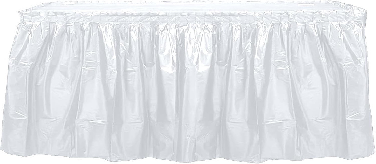 Party Favors Plus White Plastic Rectangular Tablecloth with Table Skirt 54x108 Inch 2 Piece Set