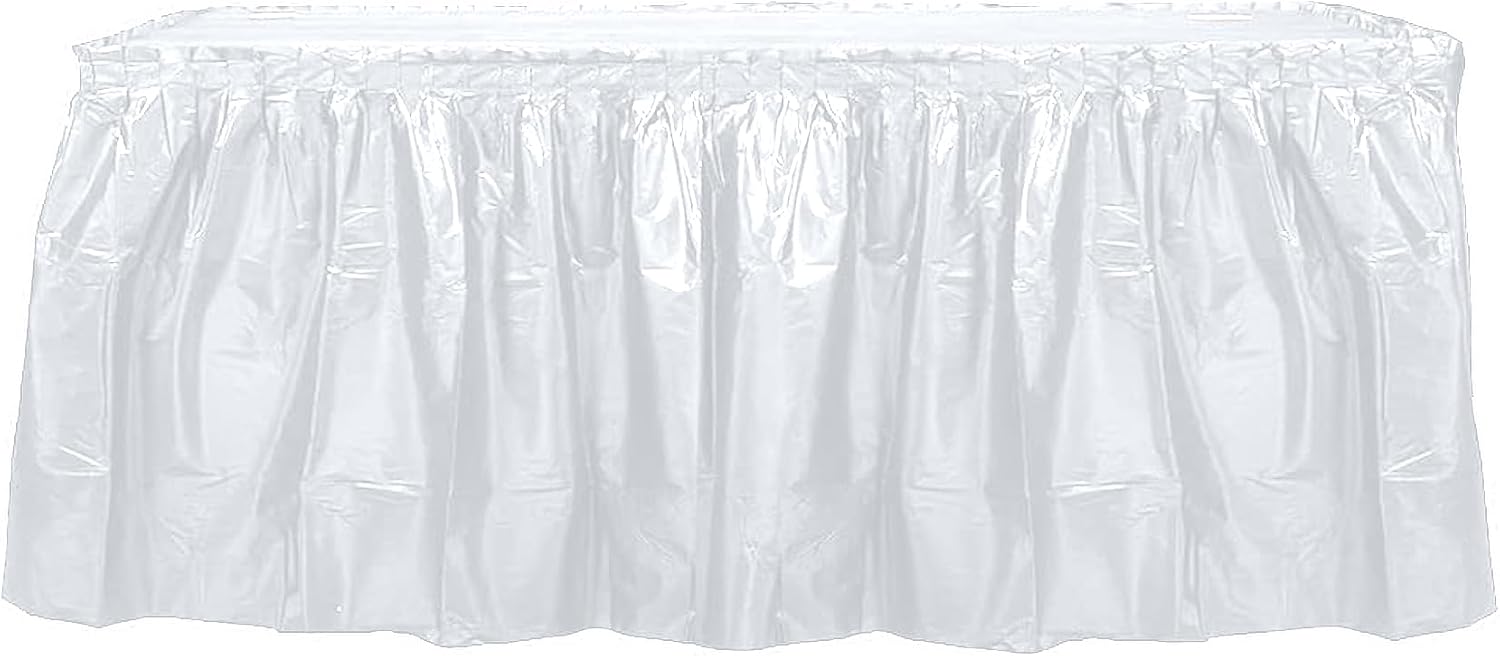 Party Favors Plus White Plastic Rectangular Tablecloth with Table Skirt 54x108 Inch 2 Piece Set