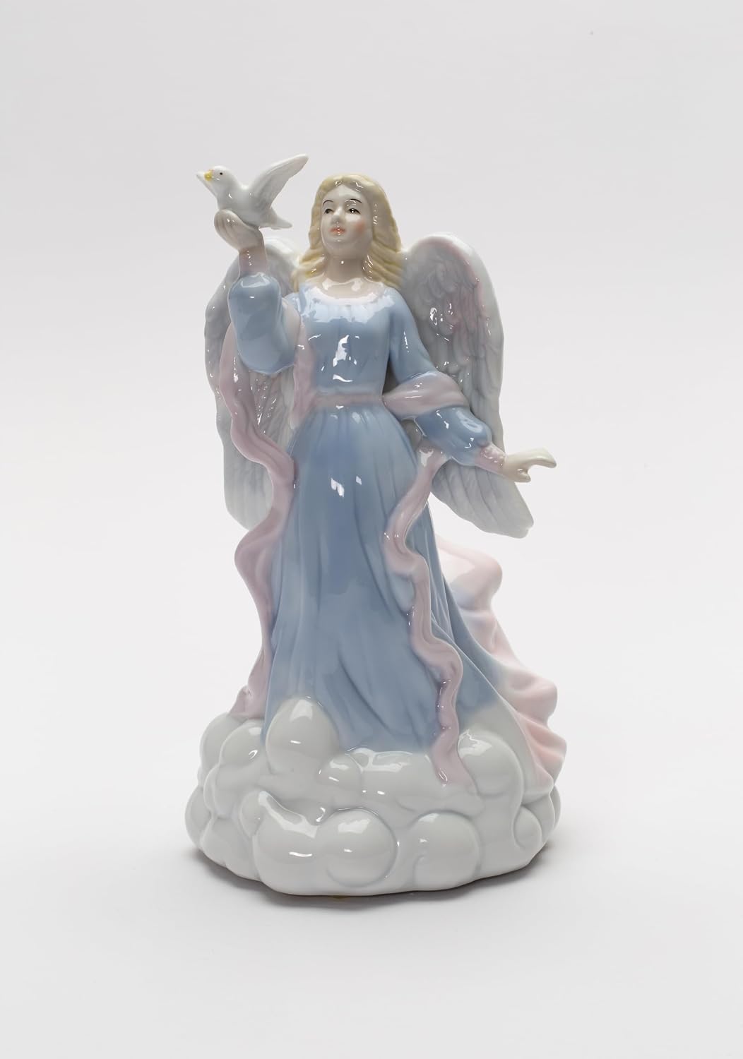 Cosmos Gifts Fine Porcelain Inspirational Peace Angel Holding Dove Music Box Figurine 8" H Blue