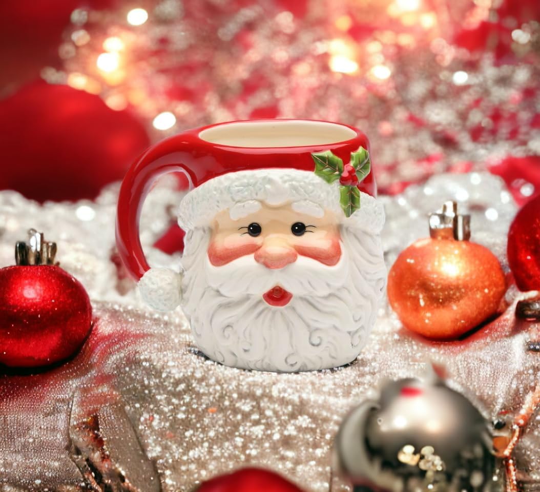 Cosmos Gifts Hand Painted Ceramic Christmas Santa Mug 10 oz 3-7/8" H