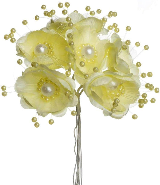 Party Favors Plus Yellow Satin Pearl Flowers 72 Count