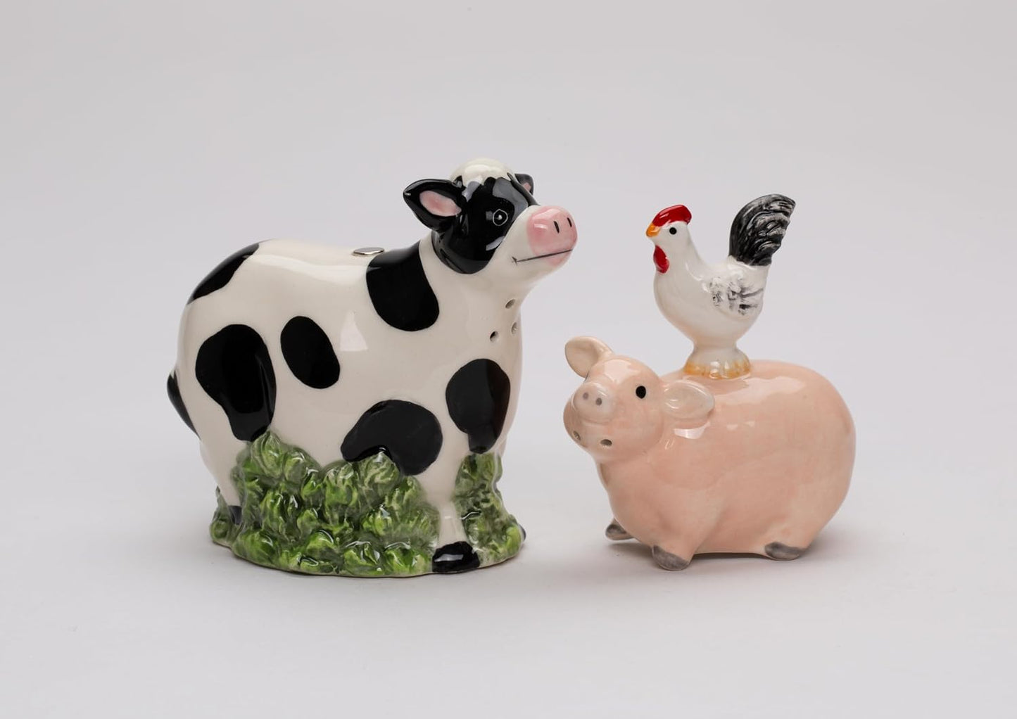 Cosmos Gifts Fine Ceramic Country Farmhouse Cow Pig and Rooster Salt & Pepper Shakers Set 4-7/8" H 21167