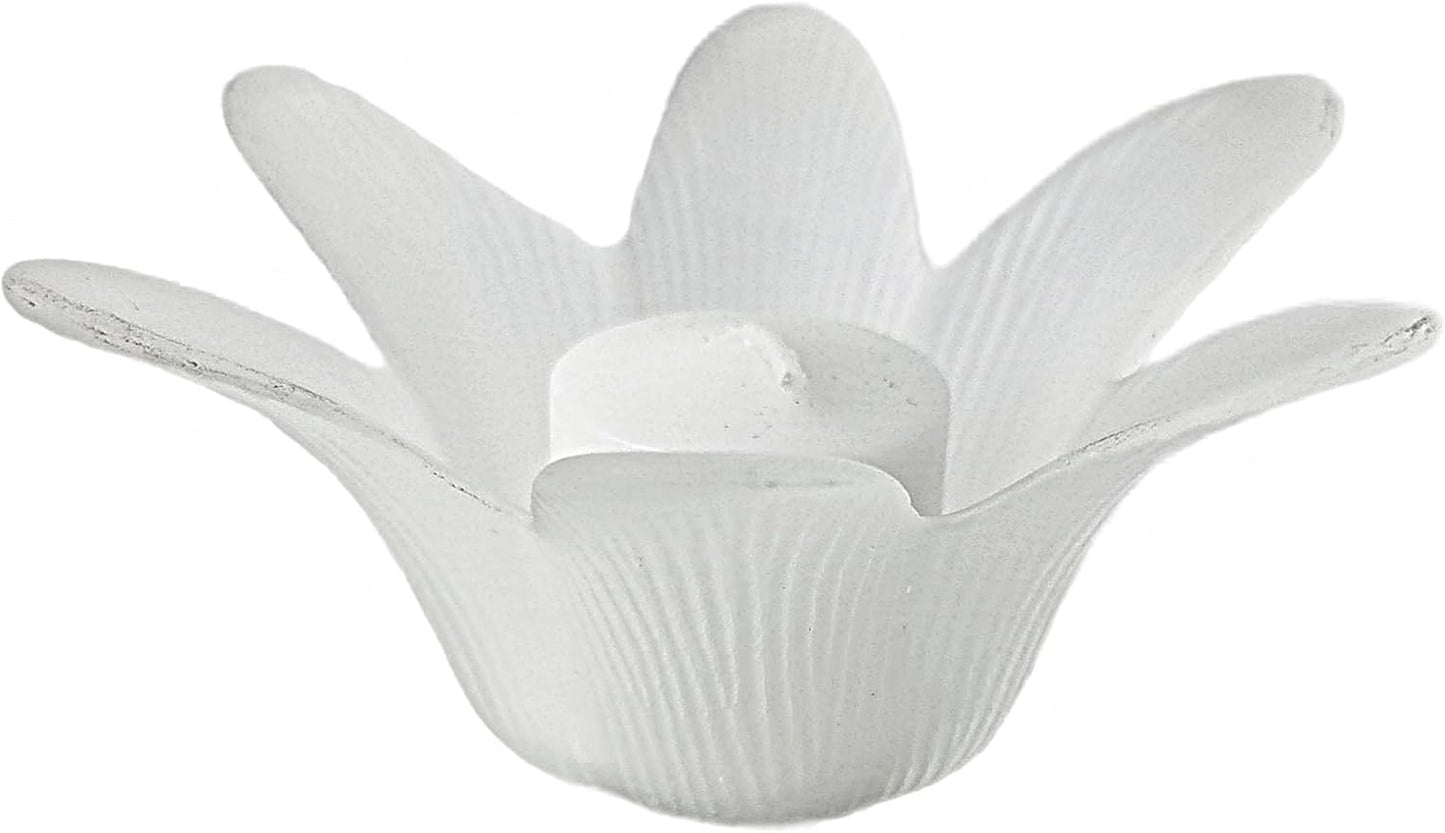 Party Favors Plus Frosted Glass Lotus Flower Tea Light Candle Holder White 5 Inch Set of 5