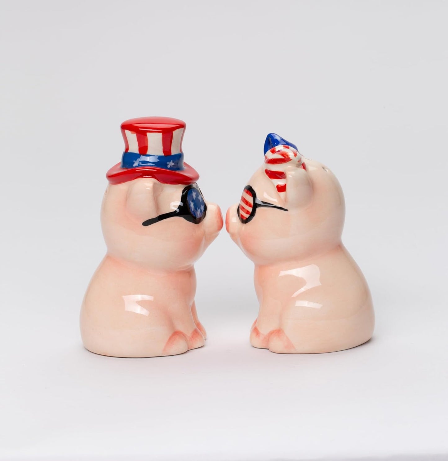 Cosmos Gifts Fine Ceramic Patriotic Fourth of July Love Couple Pig Salt and Pepper Shakers Set 3-1/2" H Multicolor