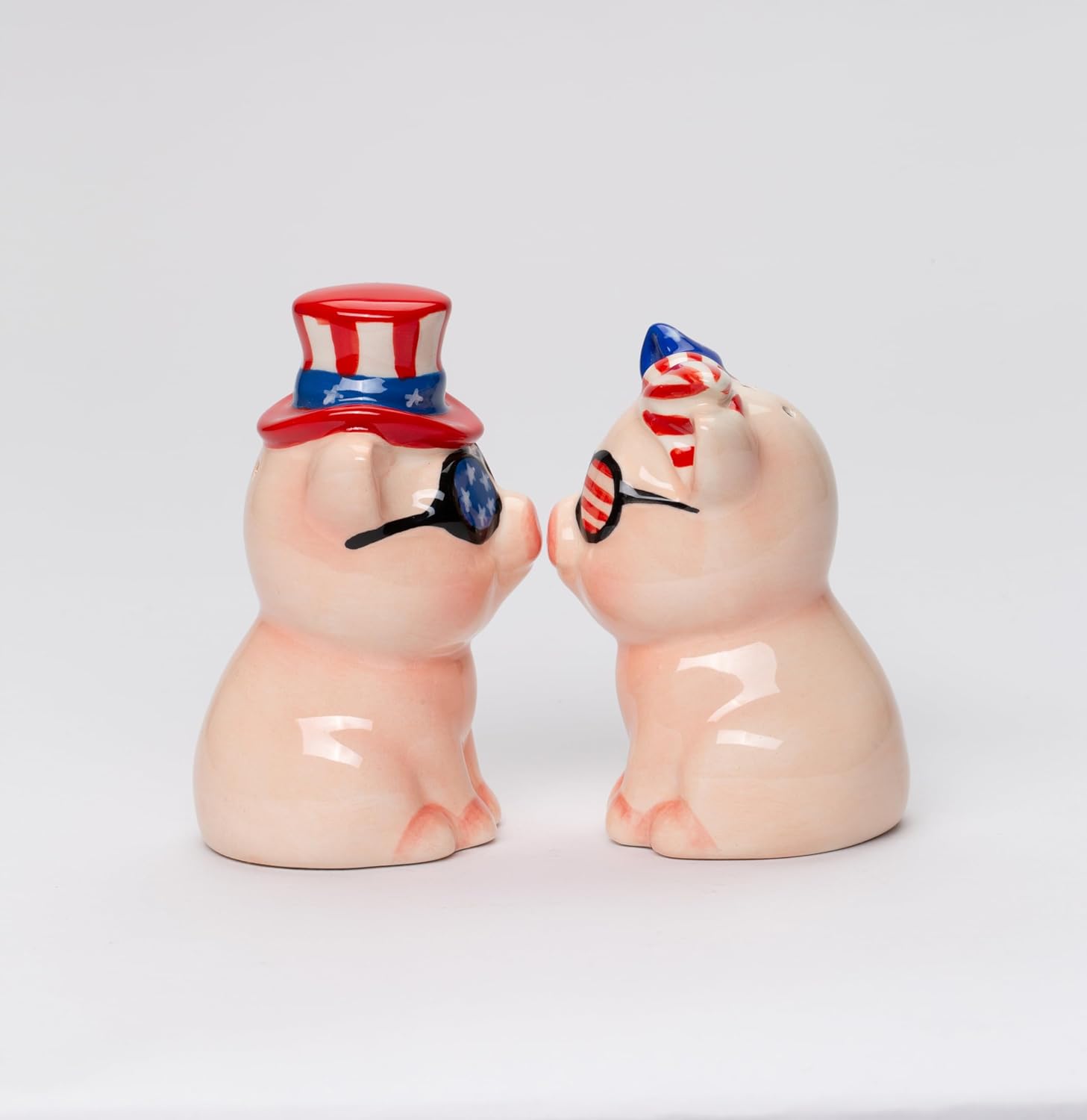 Cosmos Gifts Fine Ceramic Patriotic Fourth of July Love Couple Pig Salt and Pepper Shakers Set 3-1/2" H Multicolor