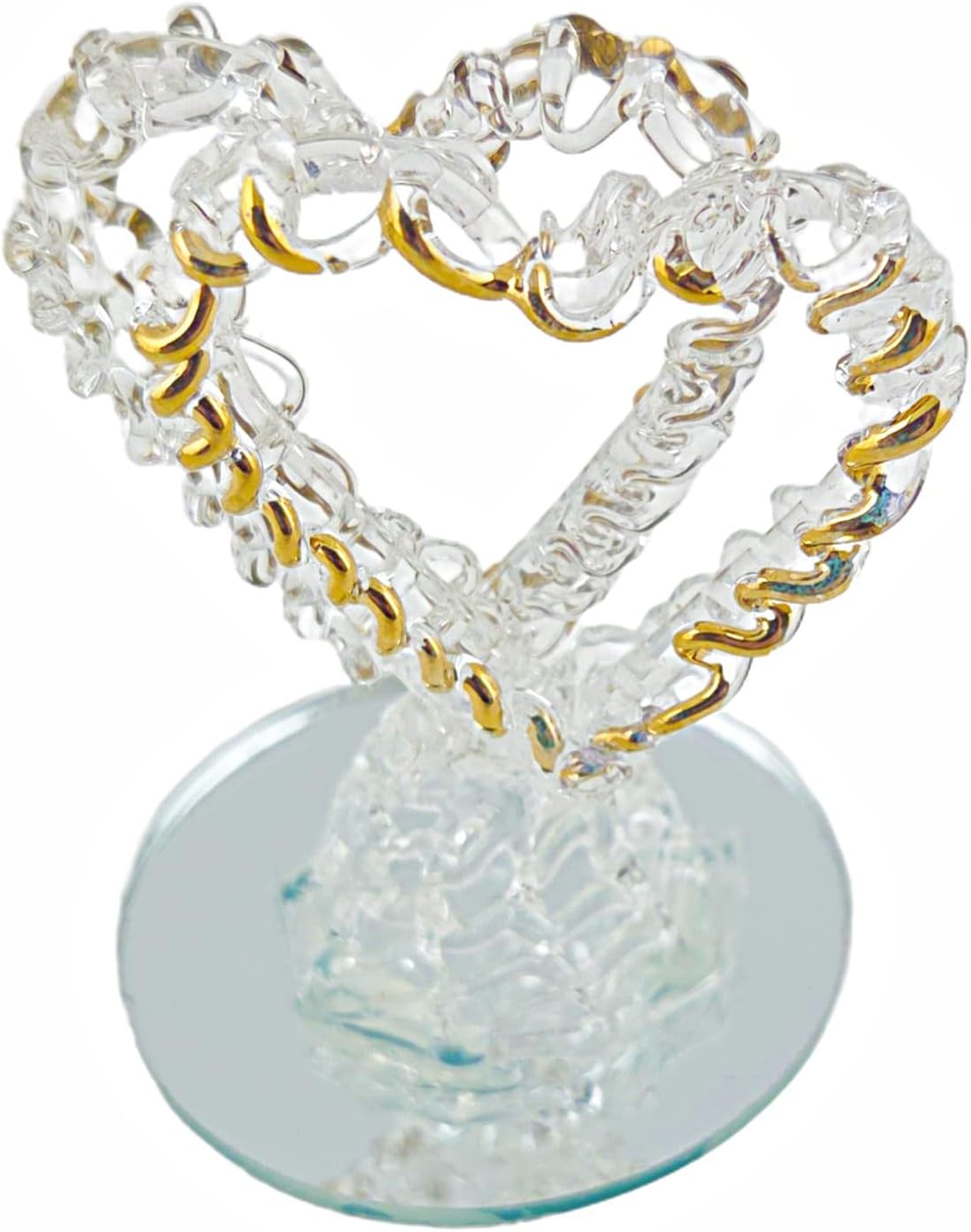 Party Favors Plus Crystal Double Heart Figurine Gold Accents Clear Polyresin 2.5 Inch 2 Count