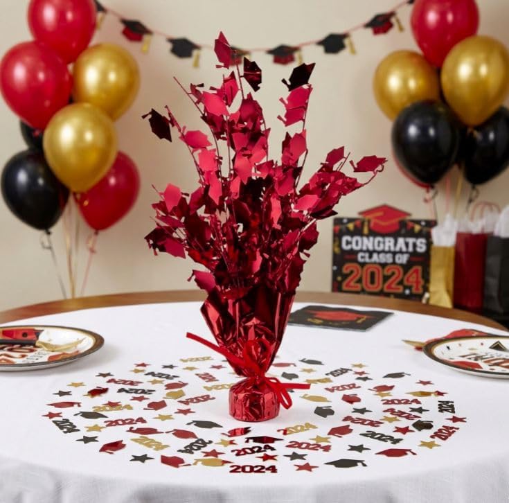 Red Graduation Hats Balloon Weight Centerpiece, 2 Pieces