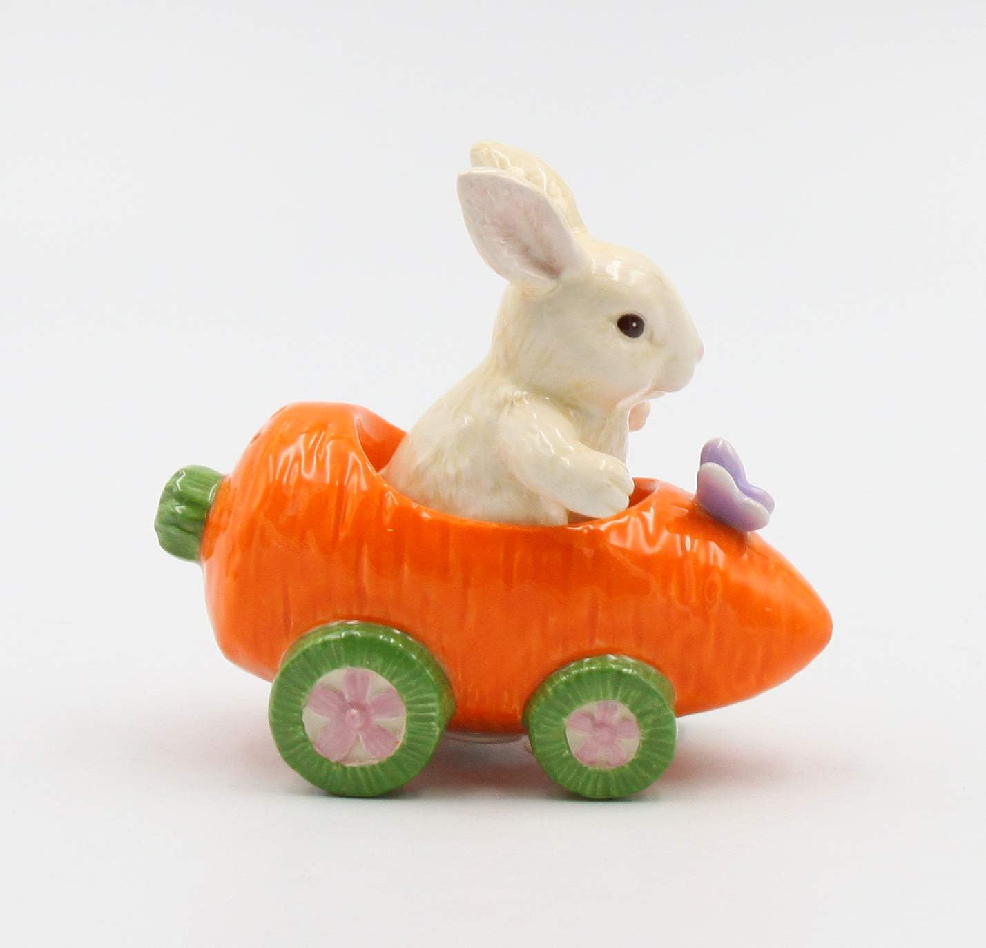 Cosmos Gifts Fine Ceramic Bunny Rabbit on Carrot Cart Salt & Pepper Shakers 4-1/4" L